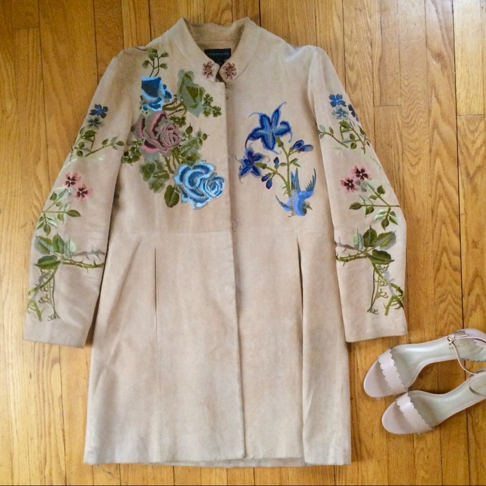 Embroidered blush suede floral dress jacket
